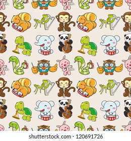 seamless animal pattern,cartoon vector illustration
