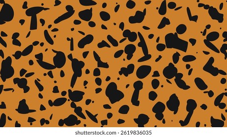 Seamless animal print pattern with black spots on orange background, perfect for fashion, textile, and wild inspired decor. High quality vector illustration with leopard and cheetah style