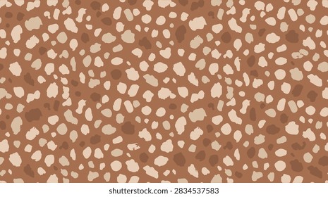 Seamless animal print pattern featuring brown and beige spots on a rich warm background designed for stylish fabric designs and modern interior decorations