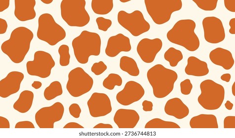 Seamless animal print pattern mimicking giraffe skin with irregular orange brown spots on a creamy white background for wild safari designs.