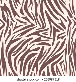 Seamless animal skin pattern. Brown zebra stripes print background.