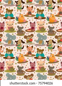 seamless animal tea time pattern