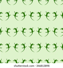 Seamless animal vector pattern, symmetrical background with green reptiles, green silhouettes over light backdrop.