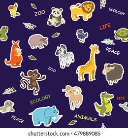 Seamless animal wallpaper on a dark background. vector illustration