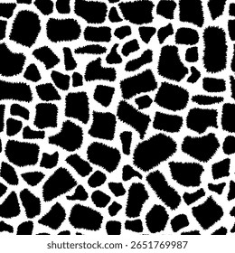 Seamless animalistic giraffe skin pattern. Fashionable black and white background. Hand drawn animal texture for print, textile, fabric, packaging.