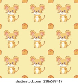 Seamless animalistic pattern, a mouse and a piece of cake