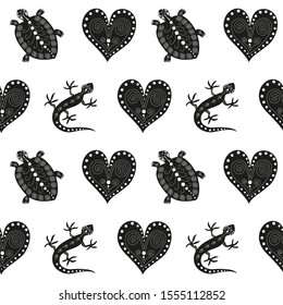 Seamless animalistic pattern. Stylized animals are placed on a white background. Vector illustration.