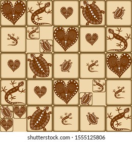 Seamless animalistic pattern. Stylized animals are placed on a light background. Vector illustration.