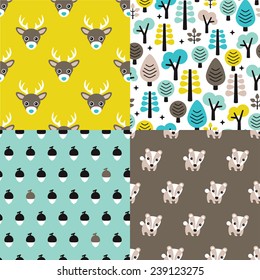 Seamless animals badger deer scandinavian style woodland theme kids background pattern for boys in vector