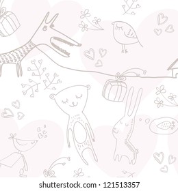 Seamless animals kids pattern wallpaper background in vector