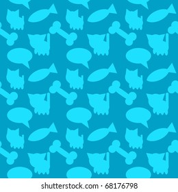 Seamless Animals Silhouette Background: cat, dog, fish, bone, speech bubble