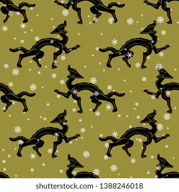 Seamless animl pattern with fantastic dragons and snowflakes. Ancient Chinese ethnic motif.