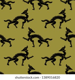 Seamless animl pattern with fantastic dragons. Ancient Chinese ethnic motif.