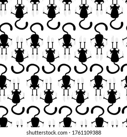 Seamless annoy black cat pattern vector illustration.
