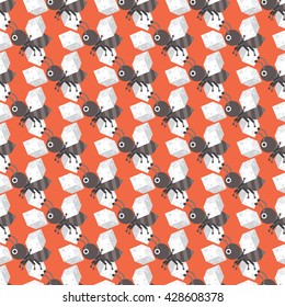 Seamless Ant Black with Sugar Pattern, Insect Vector