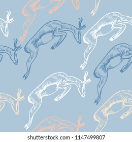 Seamless antelopes pattern in african style. Creative simple animal texture for fabric, wrapping, textile, wallpaper, apparel. Vector illustration of jamping antelopes