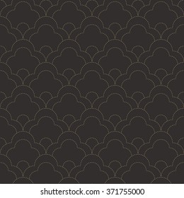 Seamless antique palette black and gold vintage japanese kimono stitched sashiko floral textile pattern vector