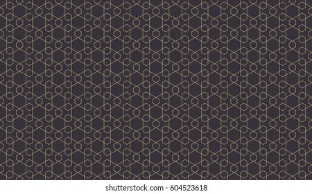 Seamless antique palette black and gold islamic hexagonal outlines pattern vector