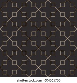 Seamless antique palette black and gold geometrical outline cross and squares pattern vector