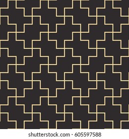 Seamless antique palette black and gold diagonal vintage interlocking pixel patches pattern vector