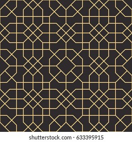 Seamless Antique Palette Black And Gold Vintage Octagon And Cross Tesselation Outline Pattern Vector