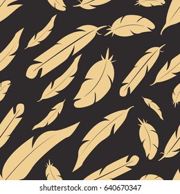 Seamless antique palette black and gold various feathers pattern vector