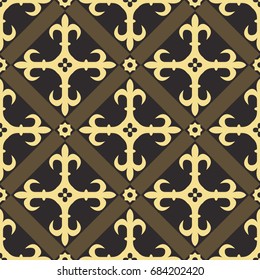 Seamless antique palette black and gold medieval ornate floral cross pattern vector