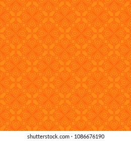Seamless antique pattern with orange ornament on the bright background as a fabric texture