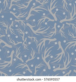 seamless  antler with silver dot glitter pattern on blue background