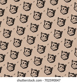 Seamless Hand–drawn Apes Brown Paper Pattern