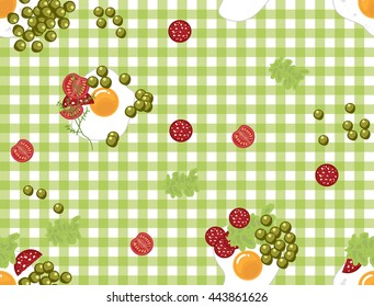 seamless appetite breakfast pattern. morning fried eggs cartoon background.