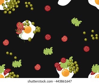 seamless appetite breakfast pattern. morning fried eggs cartoon background.