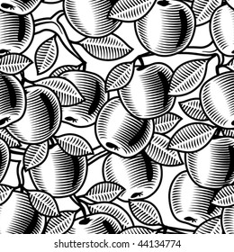 Seamless apple background black and white. Vector