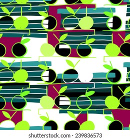 Seamless apple background - hand drawn vector pattern. Abstract geometric pattern. 