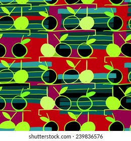 Seamless apple background - hand drawn vector pattern. Abstract geometric pattern. 