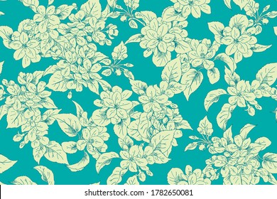 Seamless apple blooming background for spring dress fabrics