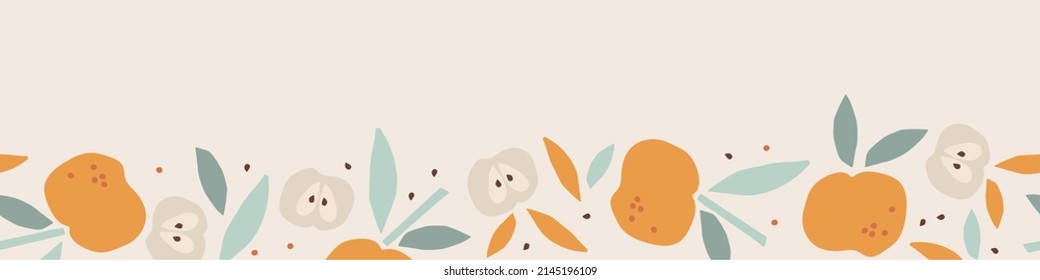 Borde de manzanas sin foco. Frutas aisladas con boceto dibujado a mano en hoja. Frutas enteras y mitad cortada. Ilustración vectorial de silueta para papel tapiz. Plantilla de comida para menú, cubierta, diseño de guardería.