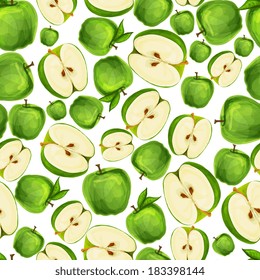 Seamless apple fruit sliced in half with seed and leaves pattern hand drawn sketch vector illustration