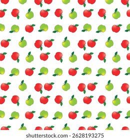 Seamless Apple Pattern Background – Red and Green Apples Fruit Illustration – Fresh Apple Repeat Pattern for Fabrics, Wallpapers, Kitchen Decor, Wrapping Paper, and Digital Projects .