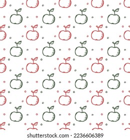 Seamless apple pattern. Colored seamless doodle pattern with apples