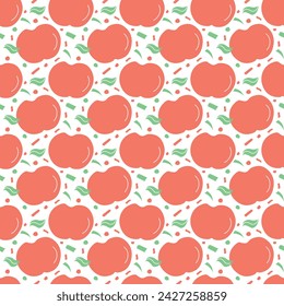 Seamless apple pattern. Colored seamless doodle pattern with red apples