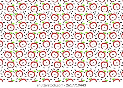 Seamless Apple Pattern with Fun Doodle Style. Perfect for textiles, wrapping paper, stationery, or digital backgrounds. Ideal for autumn-themed projects, school materials, or food-related designs.