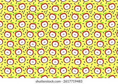 Seamless Apple Pattern with Fun Doodle Style. Perfect for textiles, wrapping paper, stationery, or digital backgrounds. Ideal for autumn-themed projects, school materials, or food-related designs.