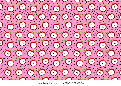 Seamless Apple Pattern with Fun Doodle Style. Perfect for textiles, wrapping paper, stationery, or digital backgrounds. Ideal for autumn-themed projects, school materials, or food-related designs.
