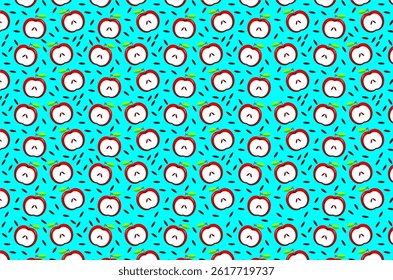Seamless Apple Pattern with Fun Doodle Style. Perfect for textiles, wrapping paper, stationery, or digital backgrounds. Ideal for autumn-themed projects, school materials, or food-related designs.