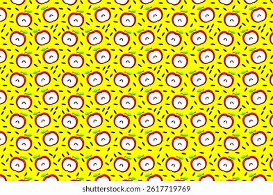 Seamless Apple Pattern with Fun Doodle Style. Perfect for textiles, wrapping paper, stationery, or digital backgrounds. Ideal for autumn-themed projects, school materials, or food-related designs.