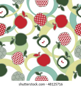 seamless apple pattern in green and red with clipping mask