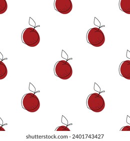 Seamless apple pattern made in a vector.Bright textile or paper ornament. Hand drawn design.