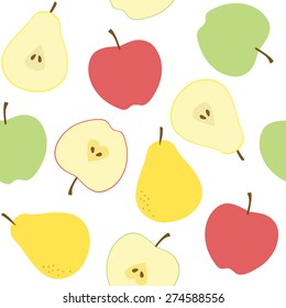 Seamless apple and pear pattern on white background
