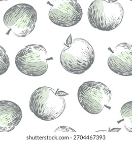 Padrão de vetor de maçã sem emenda. Papel de parede. Papel de embrulho. Comida vegana. Ilustração de culinária.